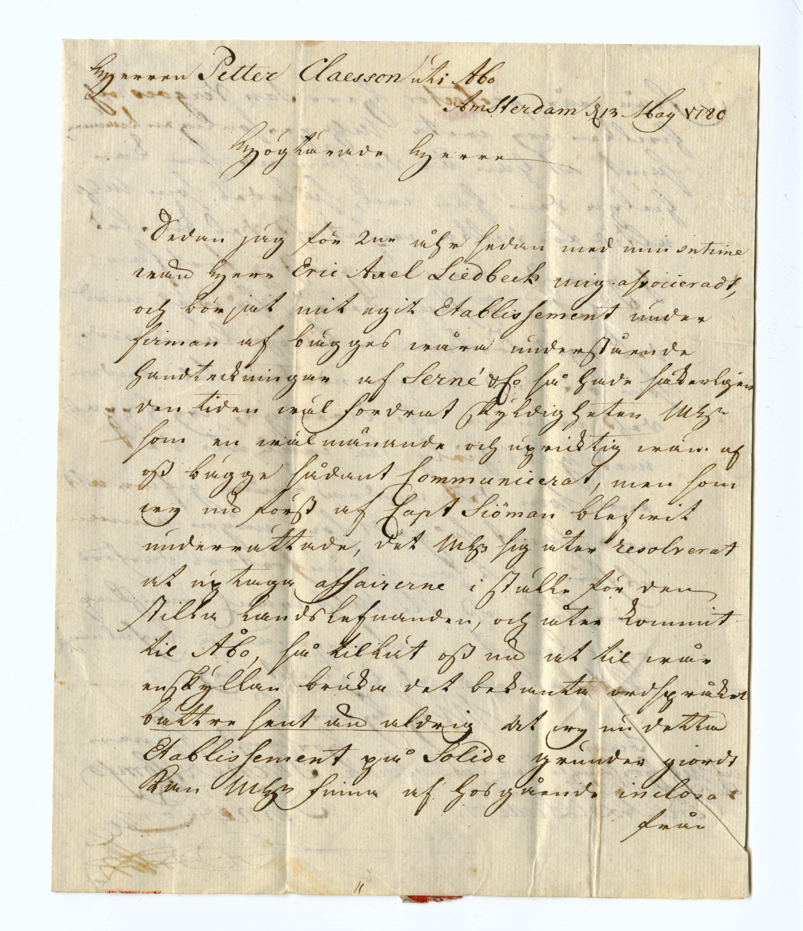 Brief van Pieter Julius Serné aan Petter Claesson (1780) p.1