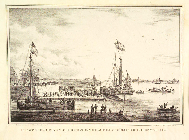 Aankomst van koninklijk jacht Zr.Ms. "Leeuw" aan het Katerveer bij Zwolle op 23 Juli 1846